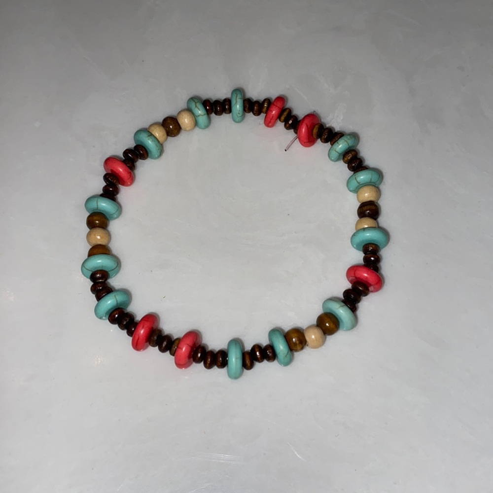 Faux Turquoise Stone and Wood Bracelet